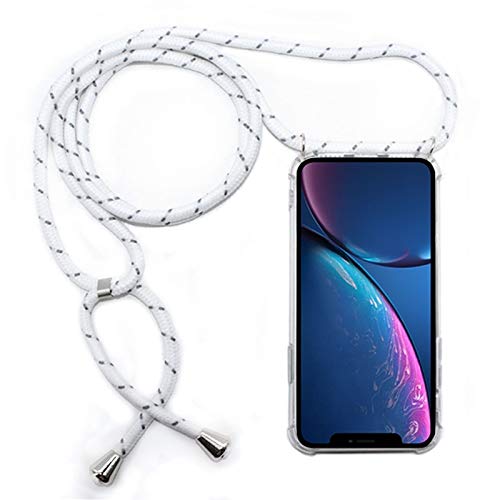 PH-CA-SE Four-Corner Anti-Fall Trasparent TPU Mobile Phone for iPhone 11 Case With Lanyard Fasion Leader (Color : White grey)