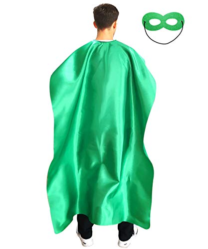 Adult Superhero Cape and Mask for Man and Woman - Dress Up Superhero Costume for Party or Vacation Bibble School (Green)
