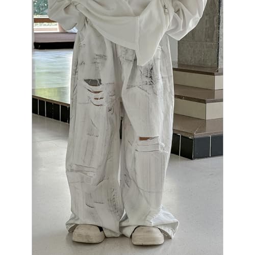 Baggy Jeans Kids Ripped Loose Fit Casual Wide Leg Jeans Hip Hop Streetwear Baggy Pants Boys White Distressed with Holes4