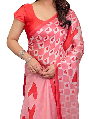 Image of ALMAARI FASHION Women's Floral Printed Georgette Satin Saree with Unstitched Blouse Piece | Traditional Ethnic Wear Sarees | Soft Lightweight Ethnic Office Wear Daily Wear Indian Sari (SG 161-170 H)