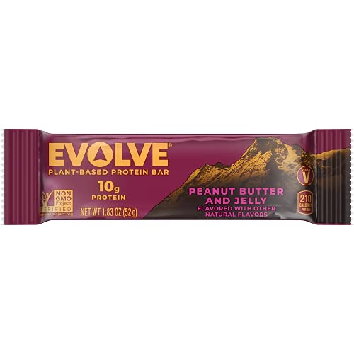 Evolve Plant-Based Protein Bars, Peanut Butter & Jelly, 10g Protein,1.83Oz 12 Count