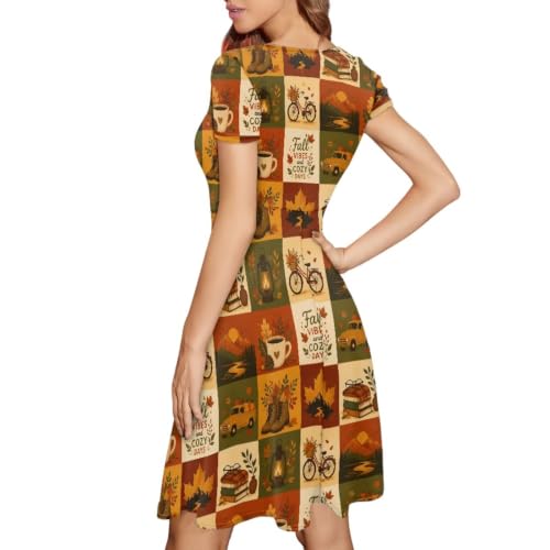Image of Forchrinse Summer Dresses for Women Crew Neck Short Sleeve Midi Dress Casual Beach Vacation Sundress