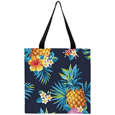 Hftlj20 Women's Tote Bag Canvas Bag Reusable Shopping Bag Flower Blue Palm Tree Pineapple Large Shoulder Bag Handbag Tote Bag Cover