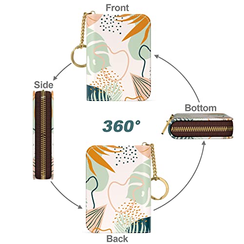 Image of Nipichsha Credit Card Holder, Small RFID Card Wallet for Women, Slim Leather Card Holder Wallet, Boho Leaves, 4.33 x 3.15 x 0.98 inches, Fashions