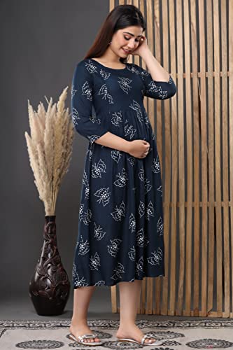 Image of Vinny's Creation Women's Cotton Maternity Kurti | Floral Printed Feeding Kurta with Hidden Zipper | Stylish Pregnancy Gown & Nursing Dress for Womens