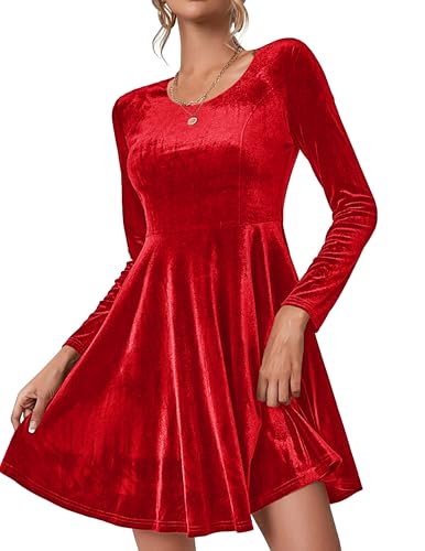 Zeagoo Weihnachtskleid Samtkleid Damen Kleid Abendkleider Langarm Elegant Kleider Festliche Cocktailkleid Rundhals Freizeitkleid Ballkleider Bodycon...