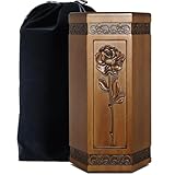 Urns for Wooden, Cremation Urn for Human Ashes Adult - Hand Engraving Rose Flower - Funeral Urn for Mother/Dad - Display Burial at Home or in Niche at Columbarium (Large Wood Decorative Urn