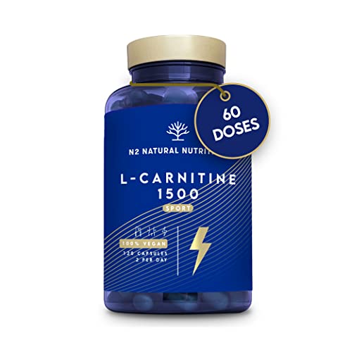 L Carnitine Naturelle 1500. Brûleur de Graisse. Améliore le Rendement Sportif. Aide à Maigrir. Apporte Résistance et Energie. 120 Capsules Végétal Haute Qualité.UE Certifié VÉGAN N2 Natural Nutrition