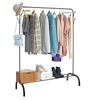Holdfiturn Heavy Duty Clothes Rail Garment Rail Stand Clothes Drying Rack with Multi-slip Bead Lower Storage Shelf Freestanding Metal Cloth Hanger Rail for Boxes shoe Boots