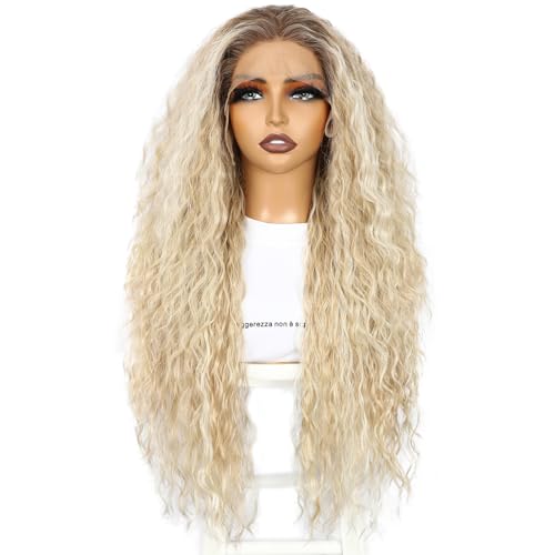 SOMIARIK Curly Lace Front Wig Pale Blonde 13x3 Synthetic Lay