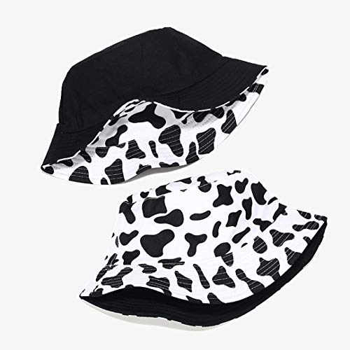 Cow Print Bucket Hat Funny Animal Pattern Fisherman Cap Reversible Packable Sun Hats For Women, Men, White #TOP4