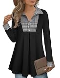 Timeson Black Tunic Tops for Women,Cowl Neck Tunics Sweater for Women V Neck Zip Up Winter Tops Long