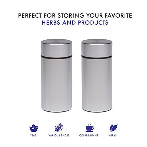 Hide Stash Jar - Airtight Smell Proof Durable Multi-Use Portable Metal Herb Jar Container. Waterproof Aluminum Screw-Top Lid Lock (Pack Of 2, Silver) #TOP4