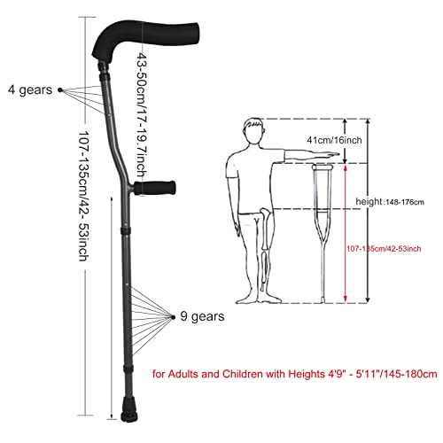 Muletas para axilas para adultos resistentes (par), muleta médica portátil plegable en forma de F, muletas ergonómicas de aluminio livianas para jóvenes/adultos/adultos altos