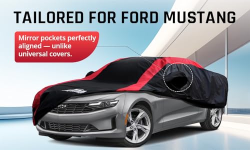 Image of Camaro Car Cover Waterproof All Weather with Red Strip Design, Custom Fit for Chevy Camaro 2010-2026, Accessory with Door Zipper & Windproof Straps