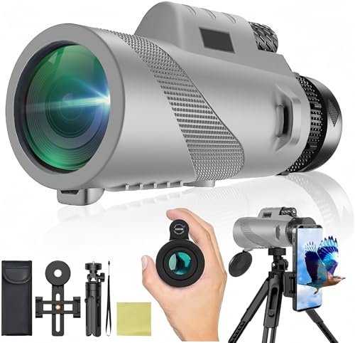 Winczaueh 80x100 Monocular Telescope for Adults, High Power with Smartphone Adapter, HD Compact, BAK-4 Prism, Grey