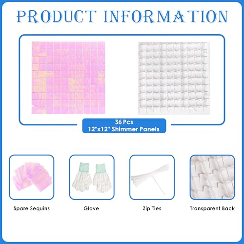 Image of Shimmer Wall Backdrop Pink Iridescent Square Sequin Wall Panel Backdrop Decor for Wedding, Anniversary, Birthday, Party, 36 Panels