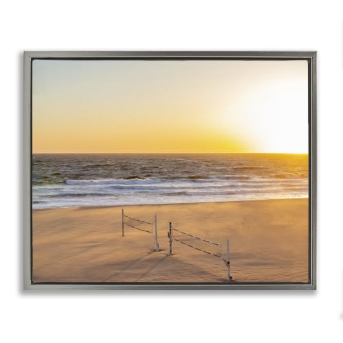'Radiant Sunset Beach Volleyball Nets Ocean'| Floating Frame Canvas Art