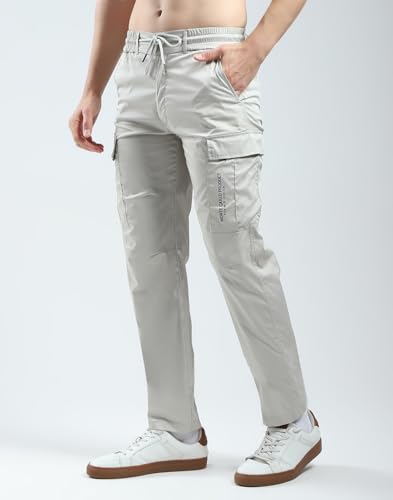 Image of Monte Carlo Men's Regular Fit Cargo Pants | Solid Pattern Casual Trousers | Drawstring Closure | Stylish & Comfortable Everyday Wear Cargo for Men's