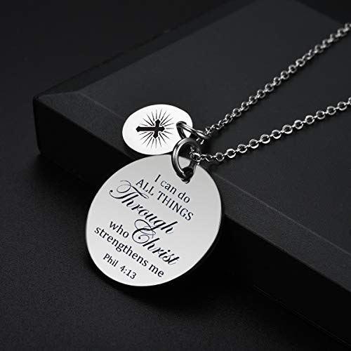 UOIPENGYI Christian Necklace Bible Verse Cross Pendant Prayer Charm Necklace Faith Religious Jewelry for Women Girls2