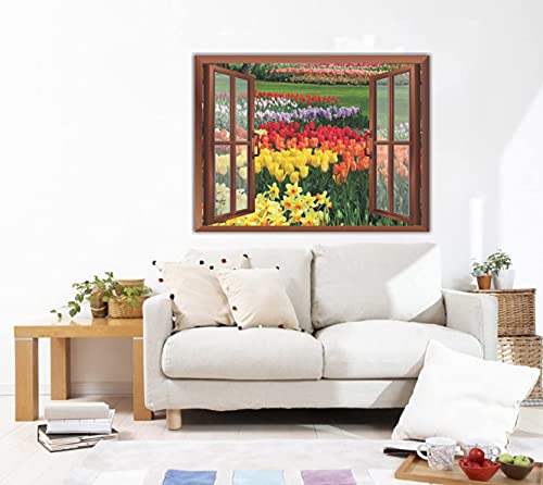 Image of CVANU Creative Window View Home Decor, Beautiful Garden of Colourful Flowers, Removable Window Wall Stickers /Decals for Living Room,Bed Room etc Cv 25