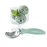 Restaurantware Comfy Grip 7.9 x 2 Inch Kitchen Ice Cream Scoop 1 Heavy-Duty Ice Cream Disher - Ergonomic PP Handle Dishwashable Teal Metal Ice Cream Spade With Lid Opener Notch Multi-Use