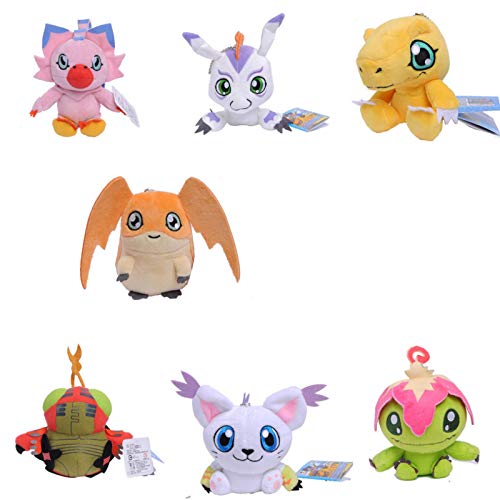 ZJSXIA 7Pcs Set 12Cm Mini Digimons Digita Dragon Dinosaur Agumon Gabumon Gomamon Biyomon Palmon Patamon Stuffed Doll Plush Doll Digimon Plush