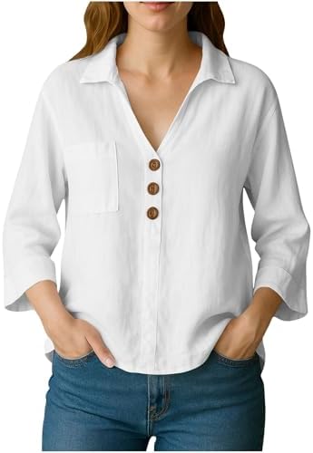Linen Shirts for Women Loose Fit Soft Comfy Spring Tops 2026 Long Sleeve Shirt Vacation Work Office Dressy Casual