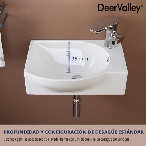 Lavabo de pared DeerValley pequeño para esquinas con agujero para grifo y rebosadero 5
