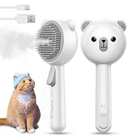 FEELNEEDY Katzenbürste mit Dampf, Furminator Katze mit Auslöseknopf Wassertank, Dampfbürste Katze für Langhaar/Kurzhaar Hunde Katz, USB aufladbar, Zwei-Geschwindigkeits-Sprühfunktion
