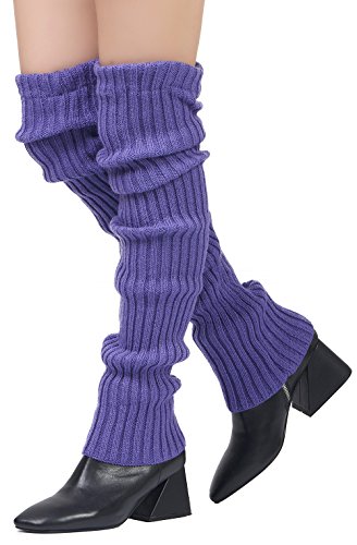 Leotruny Women's Winter Over Knee High Footless Socks Knit Leg Warmers (Purple)