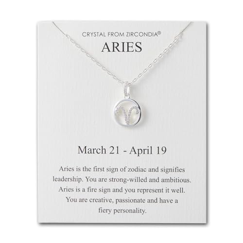Philip Jones Collar con signo zodiacal Aries y tarjeta de cita con cristales de Zircondia