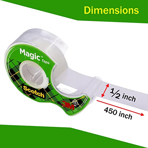 Magic Tape, 3 Rolls Tape With Tape Dispenser, Invisible Tape, Clear Tape, 1/2 X 450 Inches Tape Rolls + Scissors All Purpose #TOP1