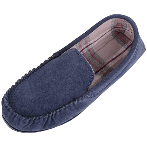 Chaussons mocassins d'hiver homme bleu marine avec doublure en daim