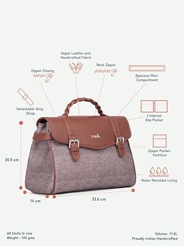 Image of ZOUK Heritage Satchel Bag - Gwalior Weaves | Jute | Vegan Leather Handcrafted With Detachable Sling Strap