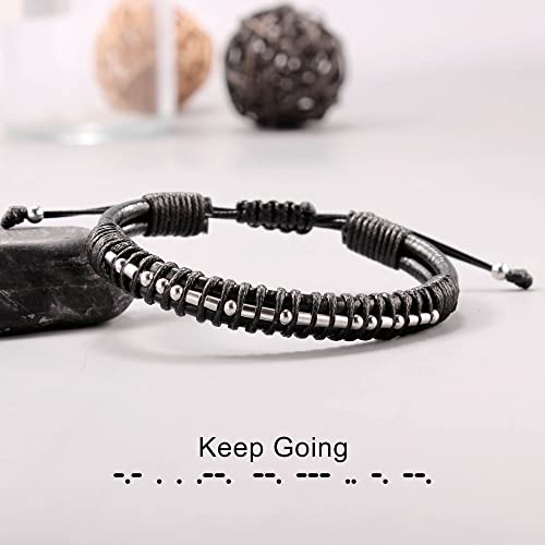 Inspirational Gifts for Men Morse Code Bracelets Mens Bracelets Graduation Gifts for Him Fathers Day Adjustable Leather Bracelet Motivational Birthday Annivesary Jewelry Stocking Stuffers for Men