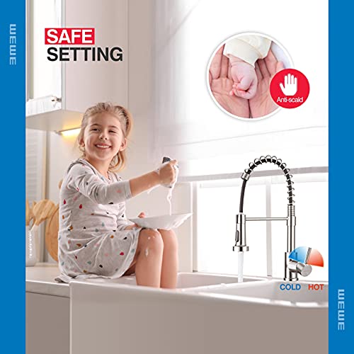 Kitchen Sink Faucet, Kitchen Faucets With Pull Down Sprayer Wewe Stainless Steel Single Handle Single Hole Brushed Nickel Commercial Industrial Spring Pull Out Laundry Farmhouse Kitchen Faucet #TOP4