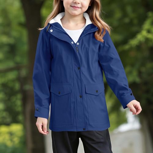 Kids Rain Jacket Fleece Waterproof Windproof Zip Up Button Down Windbreak Girls Boys Preppy Winter Raincoat for Teen2