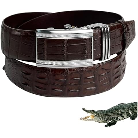 vinacreations Dark Brown Alligator Hornback Leather Belt Men's Crocodile Belt 1.5" width Automatic Ratchet Removal Buckle Jean Dress Golf Luxury Premium Handmade Gift For Men Dad Boss BEHO33 Cover