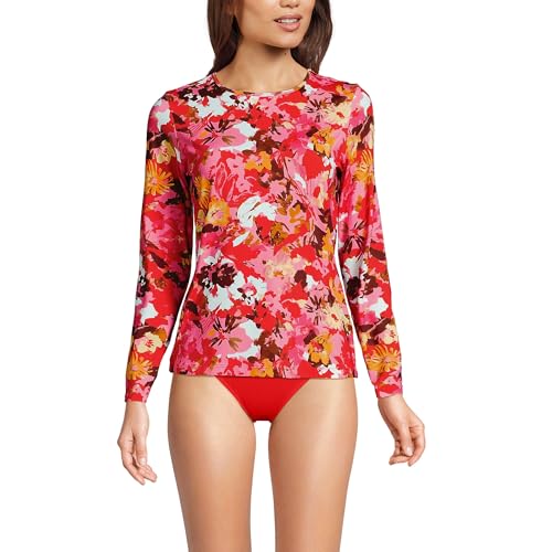 Lands' End Women's Sunshade UPF 50 Long Sleeve Relaxed Rash Guard XX-Small Petite Daylily Red Multi Floral
