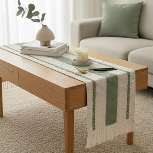 Image of HomeCloud Croshia Woven Table placemat - Heat Resistant, Washable Table Decoration for Dining, Office, Kitchen, Hotel, and Home (Runner White Green, Set of 1)
