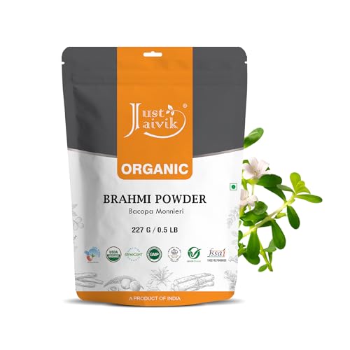 Just Jaivik 100% Organic Brahmi Powder Bacopa Monnieri- USDA Certified Organic 227 GMS / 1/2 LB Pound / 08 Oz