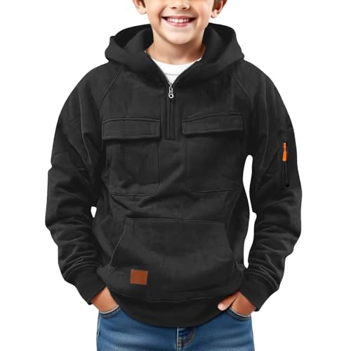 Hoodies For Boys Casual Quarter Zip Pullover Tractical Long Sleeve Outdoor Athletic Youth Sweathshirt Sports Hoodie