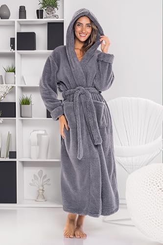 Image of Alexander Del Rossa Womens Fluffy, Fuzzy Robe for Women,Women's Long Hooded Robes, Plus Size
