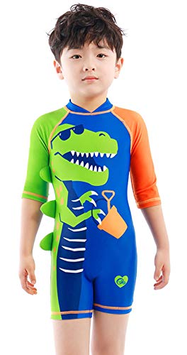 Childlike Me Baby Toddler Boy One Piece Swimsuit Boys Short Sleeve Sunsuits with Hat UPF 50+ Cool Crocodile (18-24 Months) - Thumbnail 2