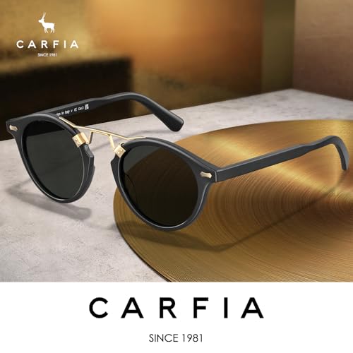 Image of CARFIA Small Face Acetate Polarized Sunglasses for Women UV Protection, Retro Double Bridge Eyewears Metal Brow Round Sunnies