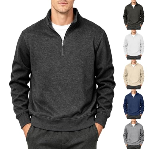 Mens Pullover Quarter Zip 1/4 Zipper Fleece Polo Neck Oversized Sweatshirt - image 6