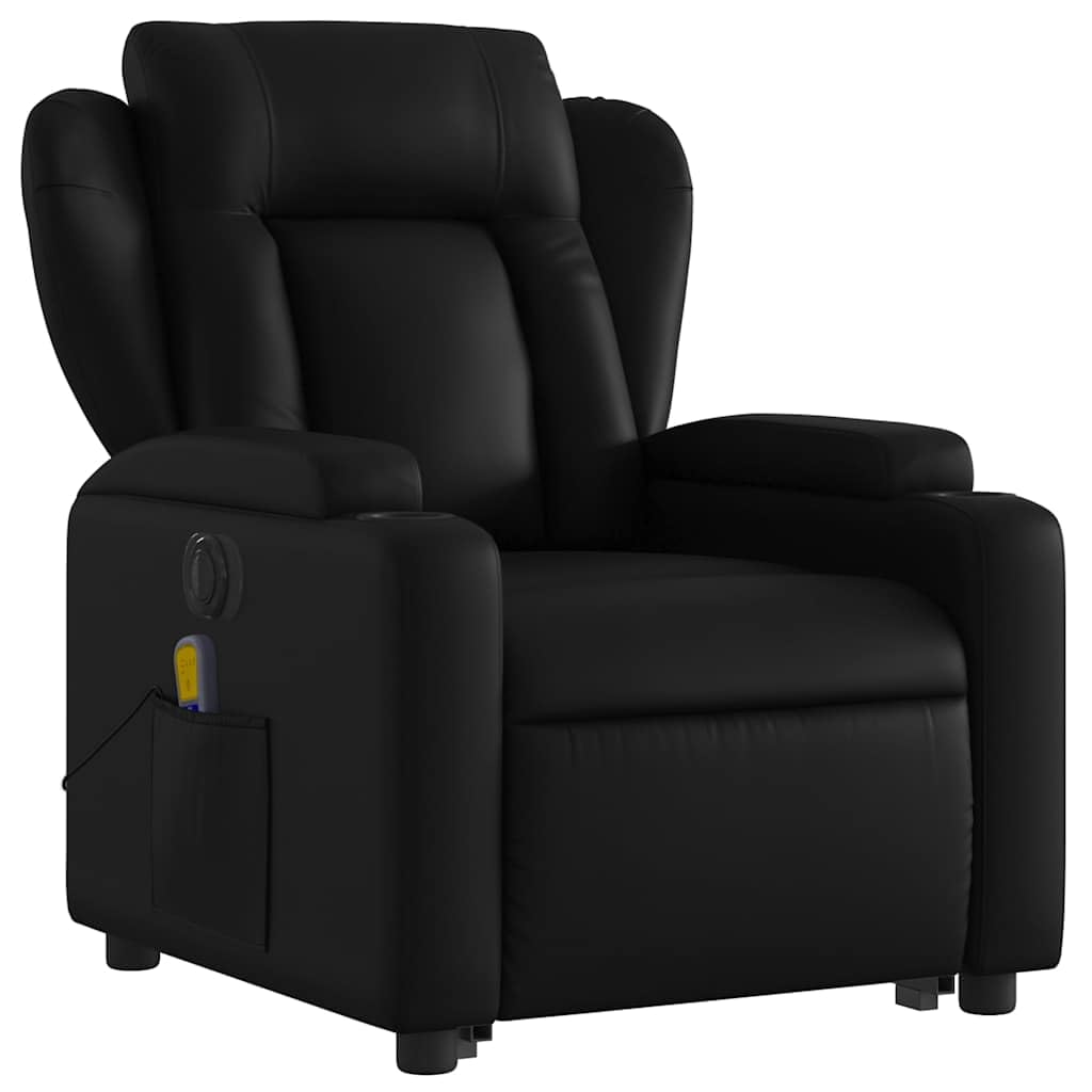 Sillón elevador eléctrico eléctrico negro de piel sintética con 6 puntos de vibración y función de reclinación automática, cómodo asiento y elevación eléctrica para adultos,
