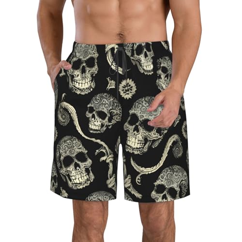 Flowers Skull Ornamental Print Stylish Beach Shorts Swim Trunks Lightweight Breathable Summer Outdoor Activities