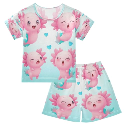 Pajama Sets Short Sleeve Axolotl Pink Soft Cotton Summer Sleepwear 2 Piece PJS Size 5-14T